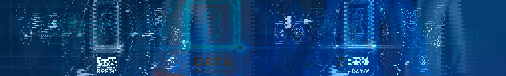 Data Protection Privacy Concept. GDPR. EU. Cyber Security Network. Business Man Protecting Data Personal Information On Tablet And Virtual Interface. Padl Min